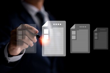 Aufkleber - Business people signing electronic documents on digital documents, paperless office, future business contract signing