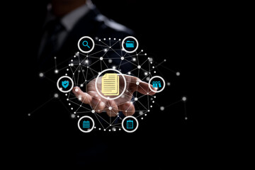 Leinwandbilder - DMS, or Document Management Data System, holding a document icon. corporate data management system. Privacy and data protection Concept of Business Internet Technology.