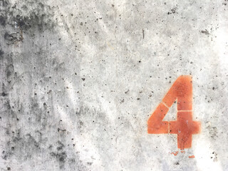 Wall Mural - Red number four on dld dirt stains concrete wall texture background  and copy space