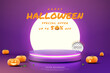 Halloween podium concept, Cylinder podium with white neon on moon background. for product display, Vector illustration
