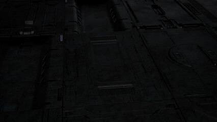 Black, Tech Background with Sci-Fi 3D Panels. Dark, Futuristic style. 3D Render.