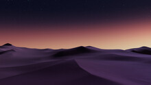 Desert Landscape With Sand Dunes And Warm Gradient Starry Sky. Peaceful Contemporary Background.