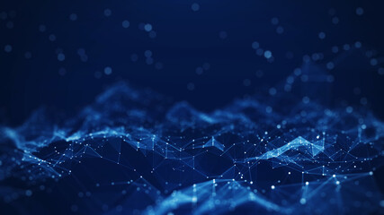 Leinwandbilder - Abstract concepts of cybersecurity technology and digital data protection. Protect internet network connection with polygons, dots and lines with dark blue background, center focus, side blur.