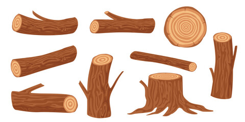 Wall Mural - Collection set of cartoon isolated wood timber objects