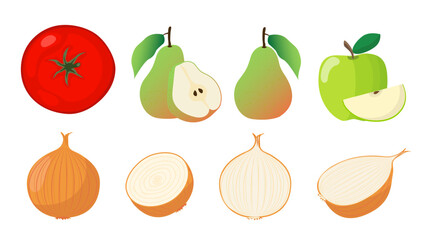 Wall Mural - Collection set of fruit vegetable onion tomato apple pear