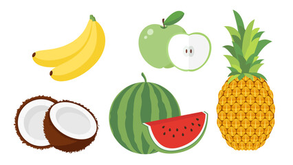 Wall Mural - Collection set of fruit object banana apple pineapple watermelon coconut