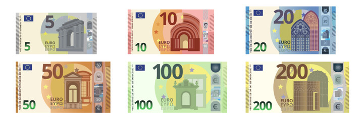 Wall Mural - Collection set of cartoon Euro paper money