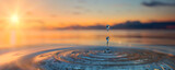 Fototapeta Łazienka - Clear Blue Water drop with circular waves on sunset background