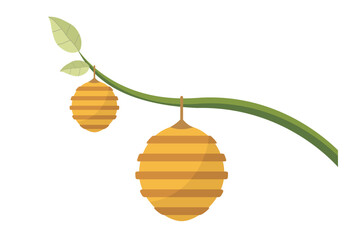 Vector illustration of a beehive. Illustration of a beehive on a tree branch