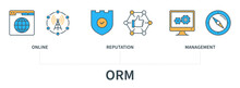 Online Reputation Management ORM Concept With Icons In Minimal Flat Line Style