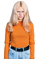 Canvas Print - Young caucasian woman wearing casual clothes skeptic and nervous, frowning upset because of problem. negative person.