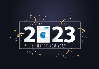 Happy new year 2023 Year 2023 with Washing machine
