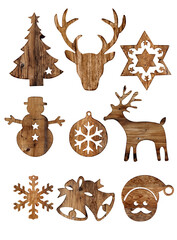 Wall Mural - Set of christmas wood decorations isolate for design. vintage styles