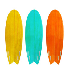 Vintage wood surfboard isolated for object, retro styles.