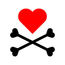 Heart With Crossbones Icon. Element For Design For Holiday Valentine's Day. Vector Illustration Isolated On White Background.