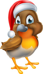 Sticker - Robin Bird in Santa Christmas Hat