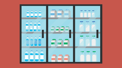 Wall Mural - Refrigerated showcase in a store with dairy products