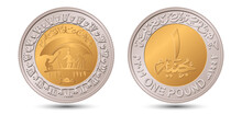1 Pound, 2020 Commemorative Ministry Of Solidarity. Reverse And Obverse Of Egyptian One Pound Coin In Vector Illustration.