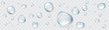 Realistic Transparent Water Drops Set. Rain Drops On The Glass. Isolated Vector Illustration
