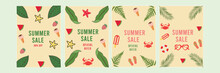 Summer Banners With Leaves And Flowers. Modern Background Vector Template