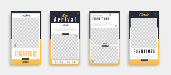 Wall Mural - Set of Editable minimal square banner template. Blue yellow white background color with geometric shapes for social media post, story and web internet ads. Vector illustration

