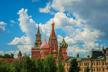 Wall Mural - St. Basil's Cathedral and Kremlin Walls and Tower in Red square.