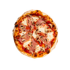 Wall Mural - Fresh baked pizza with ham and mushrooms