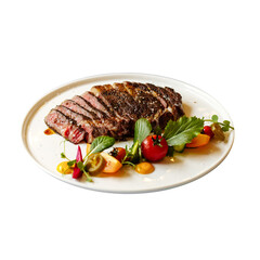 Wall Mural - Isolated plate of roast beef with vegetables png