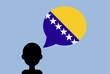 Bosnia and Herzegovina flag with speech balloon, silhouette man with country flag, learning Bosnian language