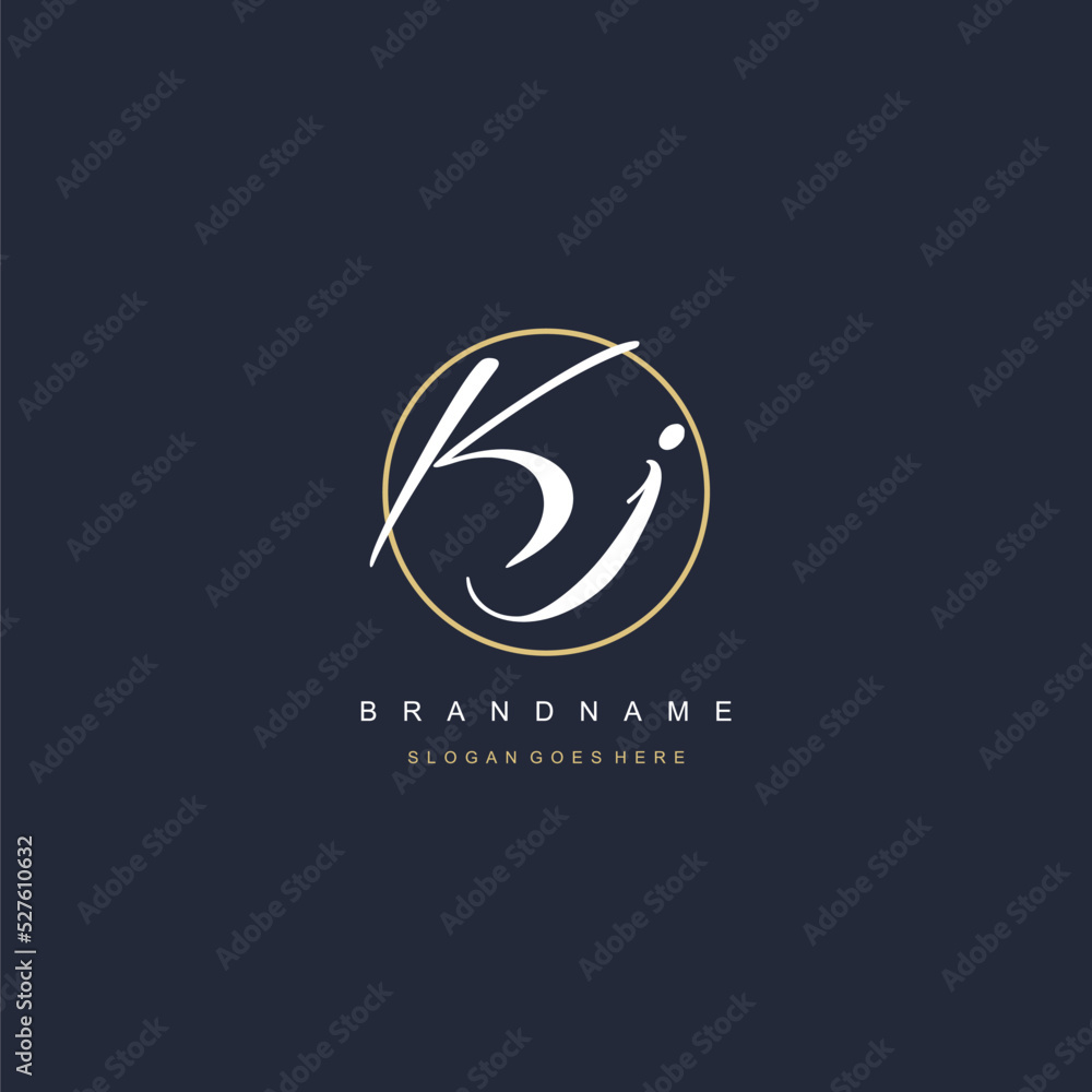 Initial letter KJ logo monogram feminine style with circle line design ...
