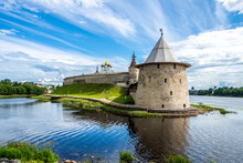 View Of The Pskov Kremlin (Krom) And The Confluence Of The Rivers Pskov And Velikaya, Pskov, Russia