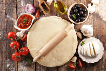 Wall Mural - raw dough pizza and ingredients