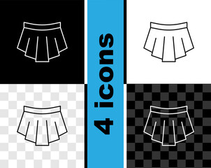 Sticker - Set line Skirt icon isolated on black and white, transparent background. Vector