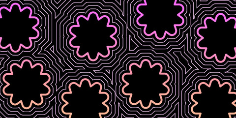 Seamless abstract flowers retro line art pattern/ background/ wallpaper
