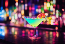 The Colorful Cocktails On The Bar Counter, 3D Rendering.