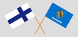 Crossed flags of Finland and The State of Oklahoma. Official colors. Correct proportion