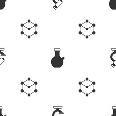 Wall Mural - Set Microscope, Test tube and Molecule on seamless pattern. Vector