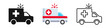 Flashing ambulance car vector set. Emergency van sign, ambulance service icon
