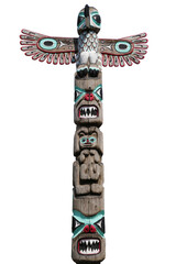 Wooden totem pole of Alaska, cut out