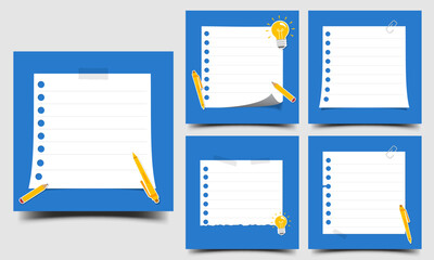 Wall Mural - set of note paper with blue background. editable square banner for quotes, information, question, ti