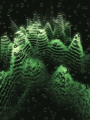  3D illustration exploding surface view shades of green contour lines on a black background