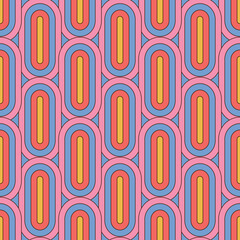 70's groovy geometric retro seamless pattern. 60s and 70s aesthetic style. linear color vector illus