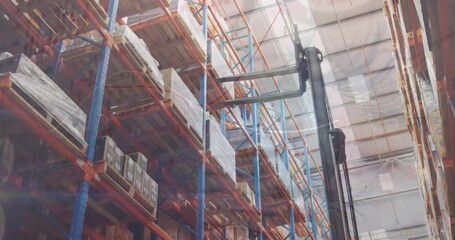 Wall Mural - animation of graphs and data over warehouse