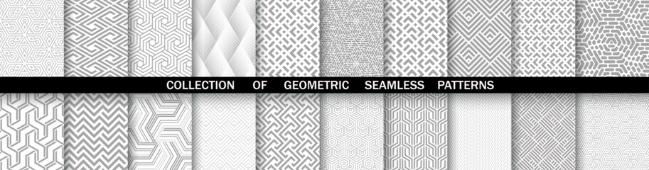 Geometric set of seamless gray and white patterns. Simpless vector graphics.