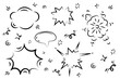 Cartoon clouds and explosions set for comics, Speech bubbles. Thinking and speaking clouds with doodle vector set