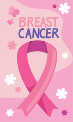 Wall Mural - breast cancer lettering with pink ribbon