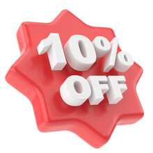3D Ten Percent Off. 10% Off. Sale Badge.