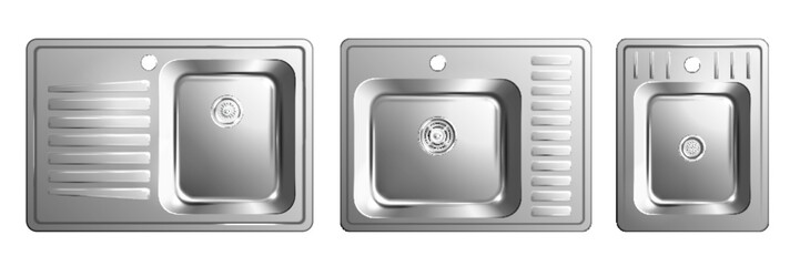 Canvas Print - Realistic Metal Sink Icon Set