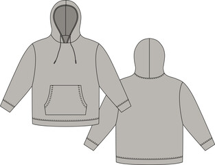 Canvas Print - Hoodie template in light gray color. Apparel hoody technical sketch mockup.