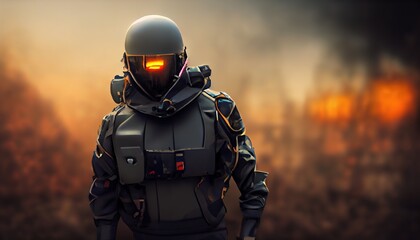 Protective suit for military tactical operations. 3d rendering. Raster illustration.